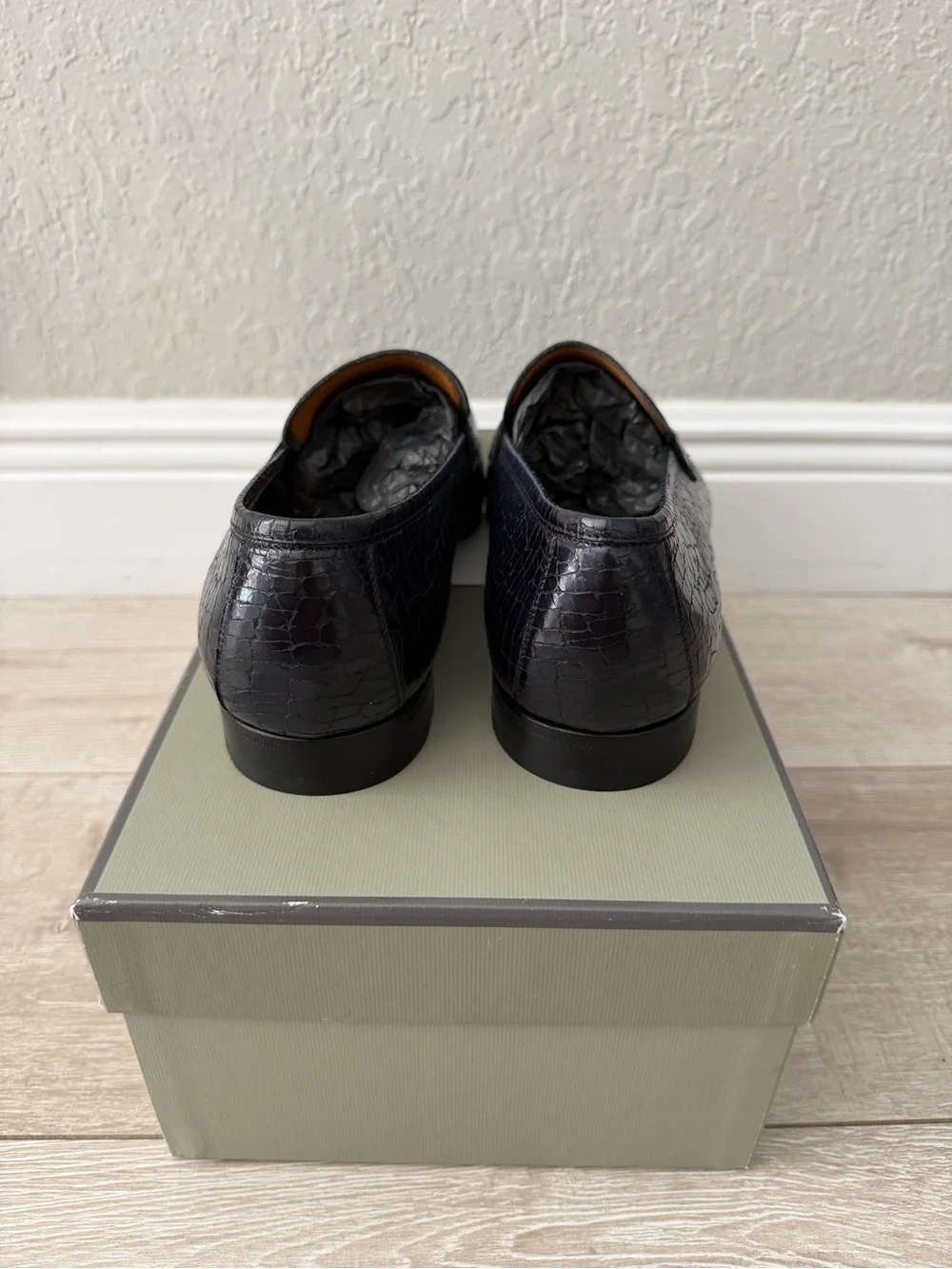 Men's 11.5 tom ford Dark Teal Croc-Embossed Penny Loafers